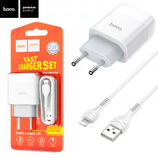 Сетевое зарядное устройство USB Hoco C72A (2.1A) + кабель Lightning (белый) 1m